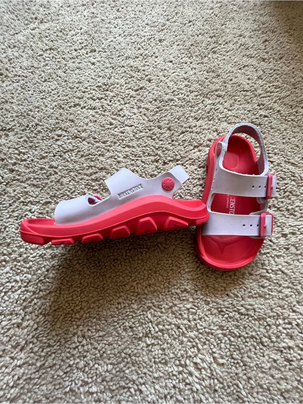 Birkenstock Kids Two-Strap Sandals in White and Pink